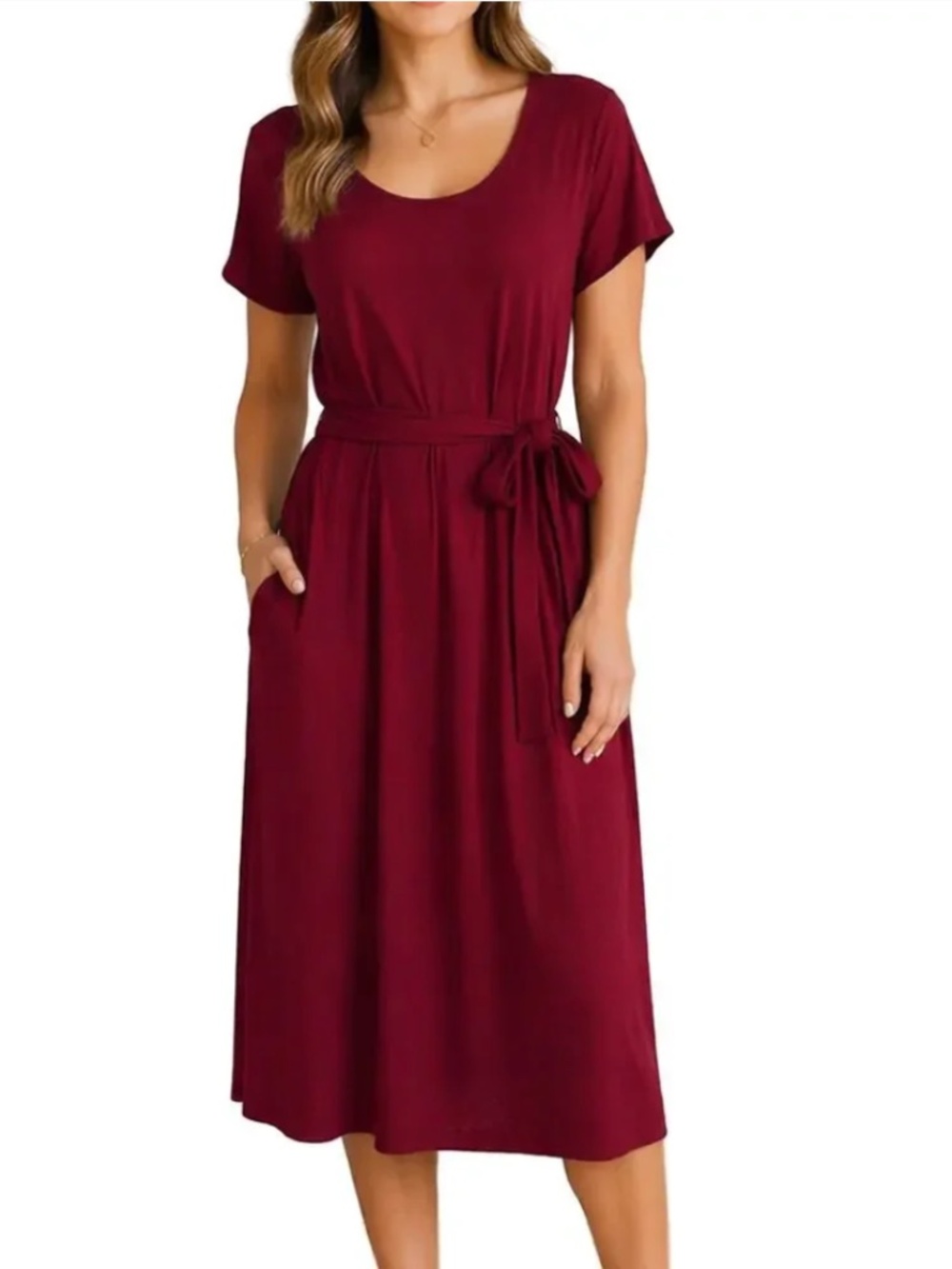 Peruvian Connection Red Knit Wrap Dress Belted Midi Modal Size L NWT